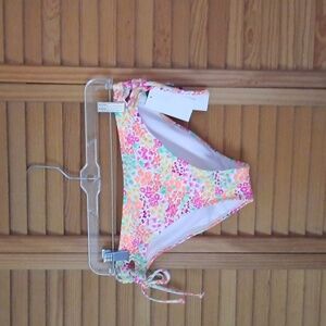 Salt + Cove NWT Pink Orange Floral Print Cut Out Tie Hip Bikini Bottoms Size M